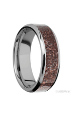 7 mm wide/Beveled/Titanium band with one 5 mm Centered inlay of Dinosaur Bone Mixed.