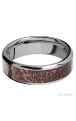 7 mm wide/Beveled/Titanium band with one 5 mm Centered inlay of Dinosaur Bone Mixed.