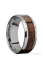8 mm wide/Beveled/Titanium band with one 5 mm Centered inlay of Sapele.