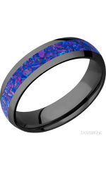 6 mm wide/Domed/Zirconium band with one 3 mm Centered inlay of Purple Opal.