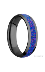 6 mm wide/Domed/Zirconium band with one 3 mm Centered inlay of Purple Opal.
