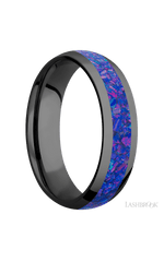 6 mm wide/Domed/Zirconium band with one 3 mm Centered inlay of Purple Opal.
