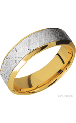 7 mm wide/High Bevel/18K Yellow Gold band with one 4 mm Centered inlay of Meteorite.
