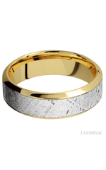 7 mm wide/High Bevel/18K Yellow Gold band with one 4 mm Centered inlay of Meteorite.