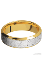 7 mm wide/High Bevel/18K Yellow Gold band with one 4 mm Centered inlay of Meteorite.