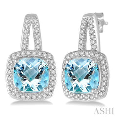 ASHI Cushion Shape Gemstone & Halo Diamond Earrings 61146PPTSERAQWG