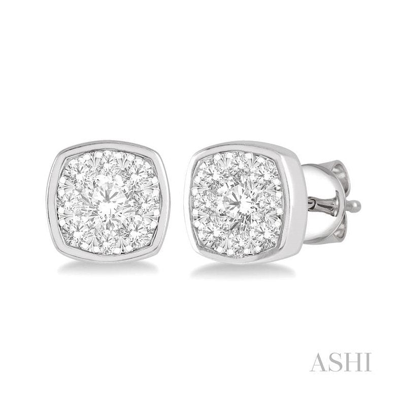 ASHI Cushion Shape Lovebright Essential Diamond Stud Earrings 919B3PPFHERWG