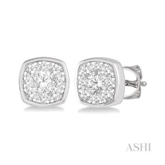 ASHI Cushion Shape Lovebright Essential Diamond Stud Earrings 919B3PPFHERWG