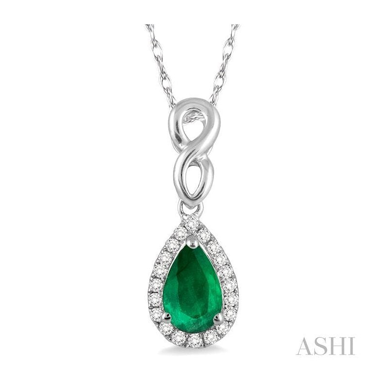 ASHI Pear Shape Gemstone & Halo Diamond Pendant 57058PPTSPDEMWG
