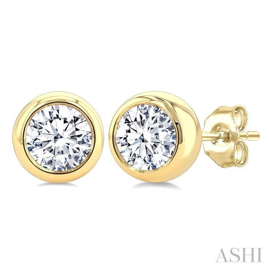 ASHI Round Shape Bezel Set Diamond Stud Earrings 621L1PPFGERYG