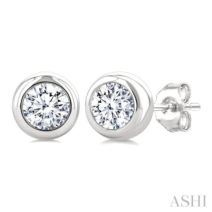 ASHI Round Shape Bezel Set Diamond Stud Earrings 621L2PPFGERWG