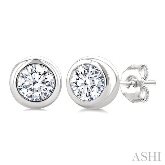 ASHI Round Shape Bezel Set Diamond Stud Earrings 621L2PPFGERWG