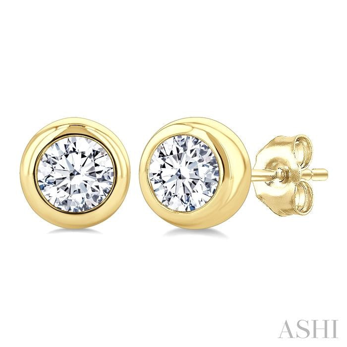 ASHI Round Shape Bezel Set Diamond Stud Earrings 621L2PPFGERYG