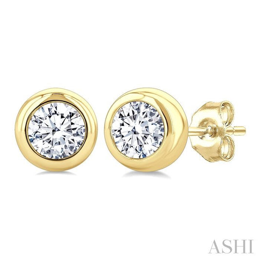 ASHI Round Shape Bezel Set Diamond Stud Earrings 621L2PPFGERYG