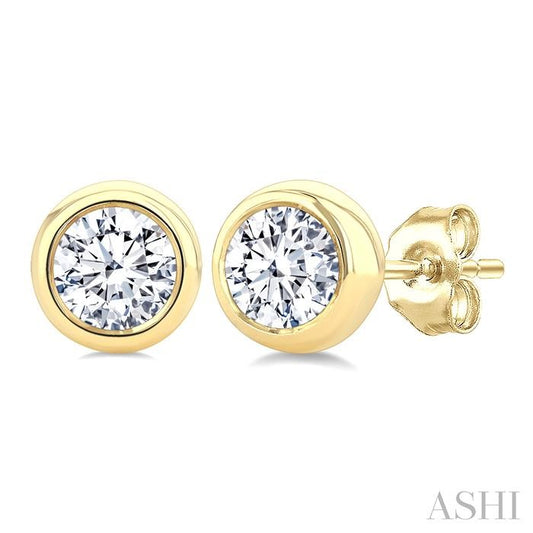 ASHI Round Shape Bezel Set Diamond Stud Earrings 621L3PPFGERYG-.65