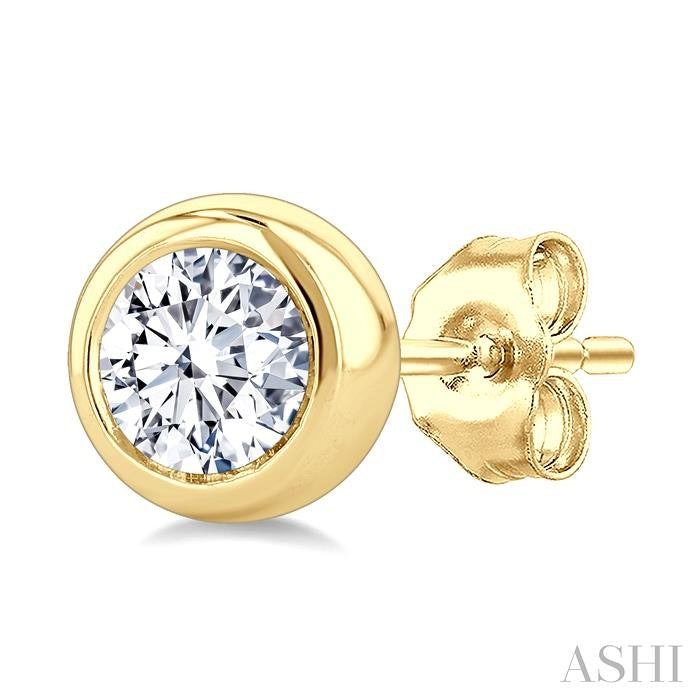ASHI Round Shape Bezel Set Diamond Stud Earrings 621L3PPFGERYG