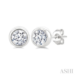 ASHI Round Shape Bezel Set Diamond Stud Earrings 621L4PPFGERWG