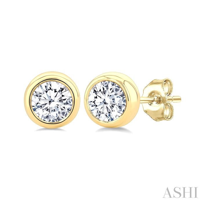 ASHI Round Shape Bezel Set Diamond Stud Earrings 621L4PPFGERYG
