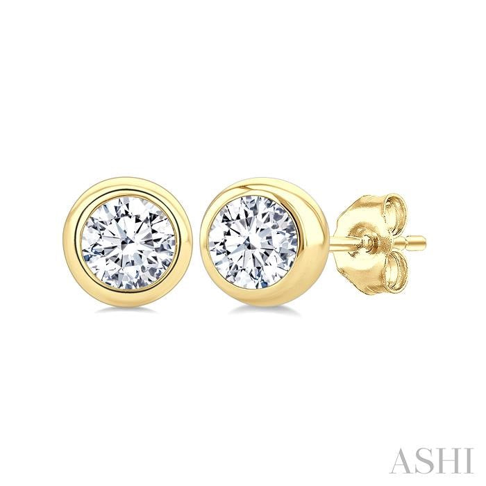 ASHI Round Shape Bezel Set Diamond Stud Earrings 621L5PPFGERYG