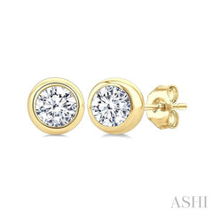 ASHI Round Shape Bezel Set Diamond Stud Earrings 621L5PPFGERYG