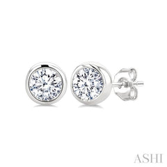 ASHI Round Shape Bezel Set Diamond Stud Earrings 621L6PPFGERWG