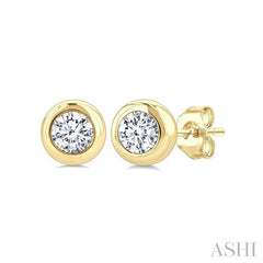 ASHI Round Shape Bezel Set Diamond Stud Earrings 621L7PPFGERYG