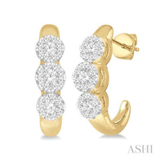 ASHI Round Shape 3 Stone Lovebright Diamond Half Hoop Earrings 927B4PPFGERYW