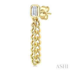 ASHI Emerald Shape Curb Bezel Diamond Fashion Earrings 625H5PPFGERYG-OC