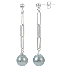 Parkplace Pearls Sterling Silver Tahitian Pearl Paperclip Chain Earrings 628187/B