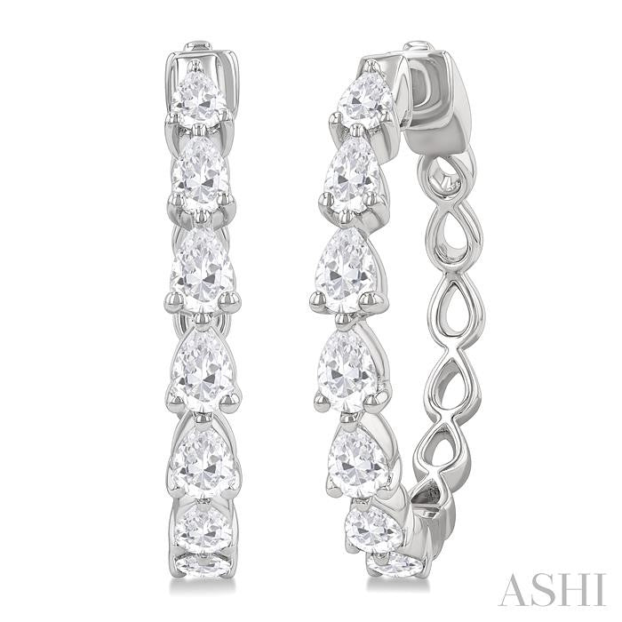 ASHI Pear Shape North-South Diamond Fashion Hoop Earrings 629D0PPFHERWG-1.5-PR
