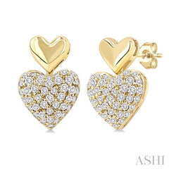 ASHI Pave-Set Heart Shape Diamond Fashion Earrings 629F5PPTSERYG-HT