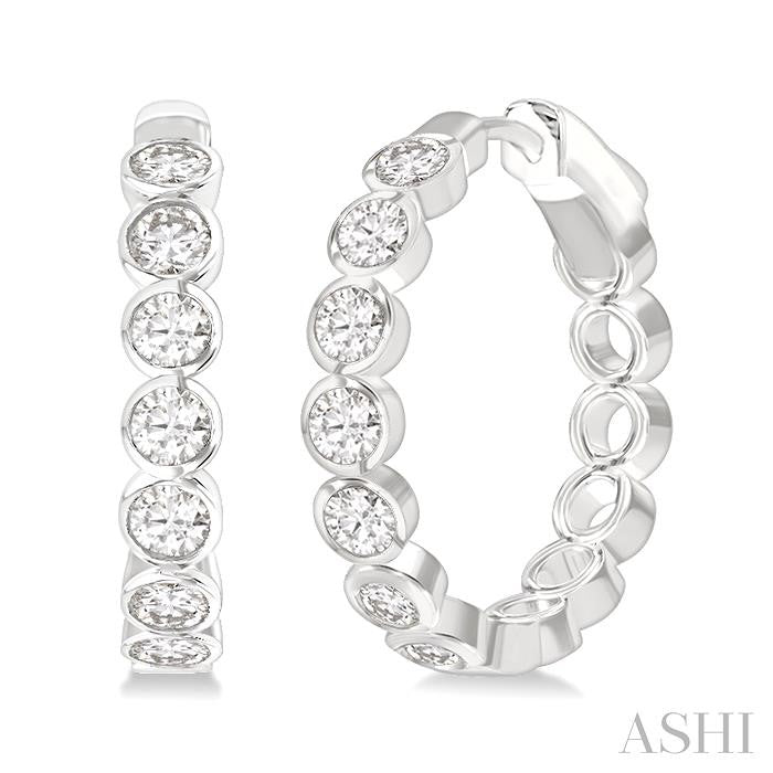 ASHI Round Shape Bezel Set Diamond Fashion Hoop Earrings 630F0PPFGERWG-RD