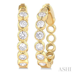 ASHI Round Shape Bezel Set Diamond Fashion Hoop Earrings 630F0PPFGERYG-RD