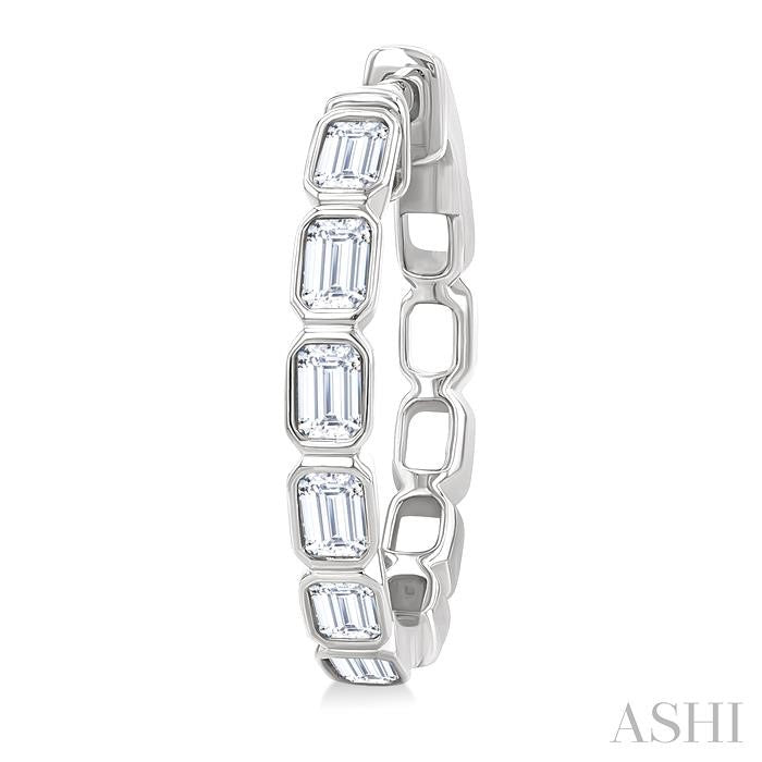 ASHI Emerald Shape Bezel Set Diamond Fashion Hoop Earrings 630F1PPFGERWG-OC