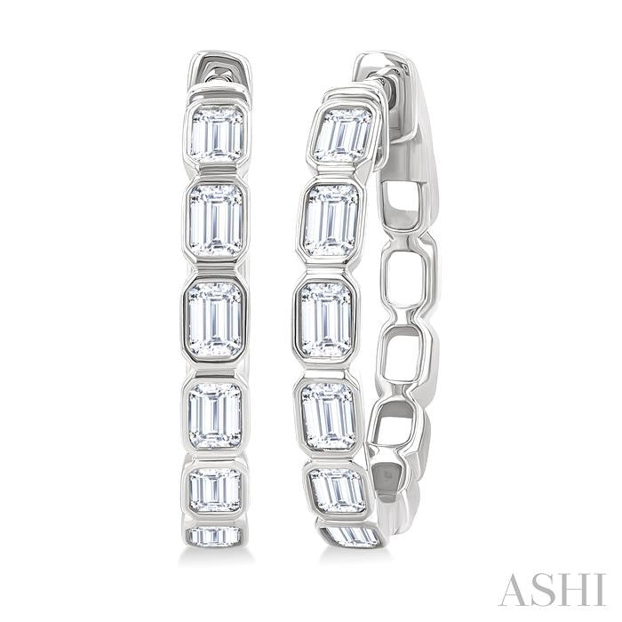 ASHI Emerald Shape Bezel Set Diamond Fashion Hoop Earrings 630F1PPFGERWG-OC