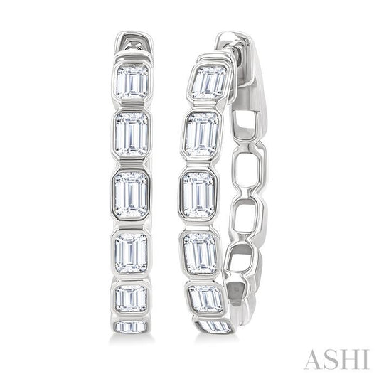 ASHI Emerald Shape Bezel Set Diamond Fashion Hoop Earrings 630F1PPFGERWG-OC