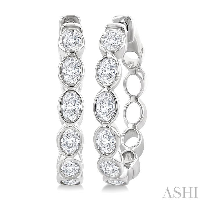 ASHI Oval Shape Bezel Set Diamond Fashion Hoop Earrings 630F1PPFGERWG-OV