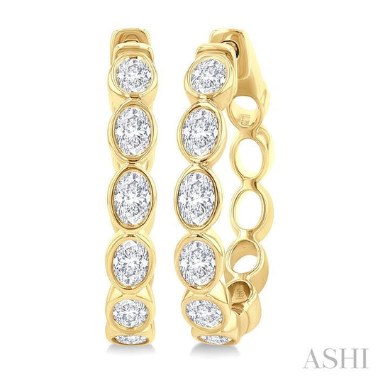 ASHI Oval Shape Bezel Set Diamond Fashion Hoop Earrings 630F1PPFGERYG-OV
