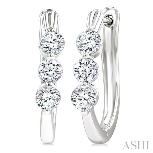 ASHI 3 Stone Diamond Hoop Earrings 631F2PPFGERWG