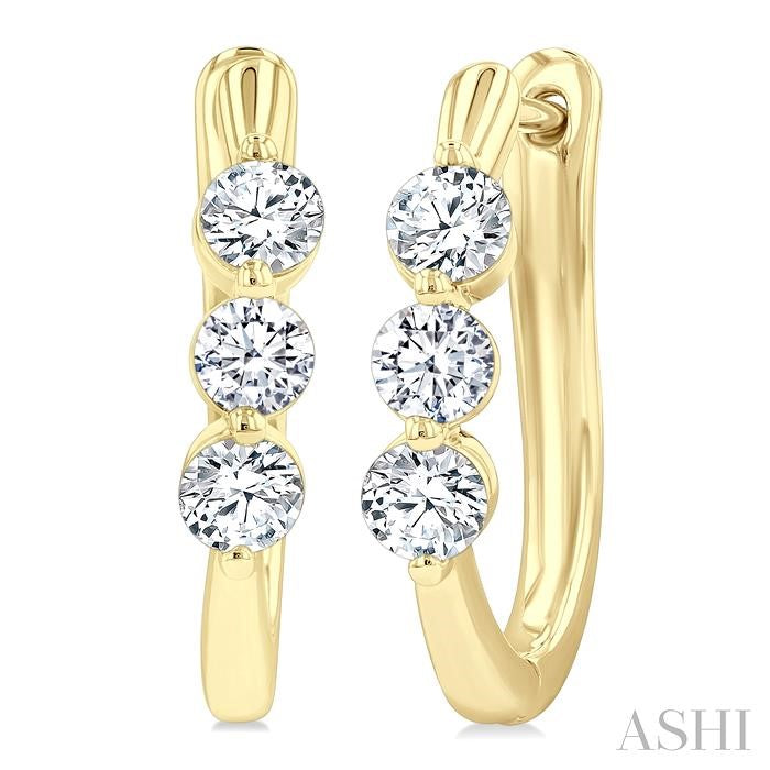 ASHI 3 Stone Diamond Hoop Earrings 631F2PPFGERYG