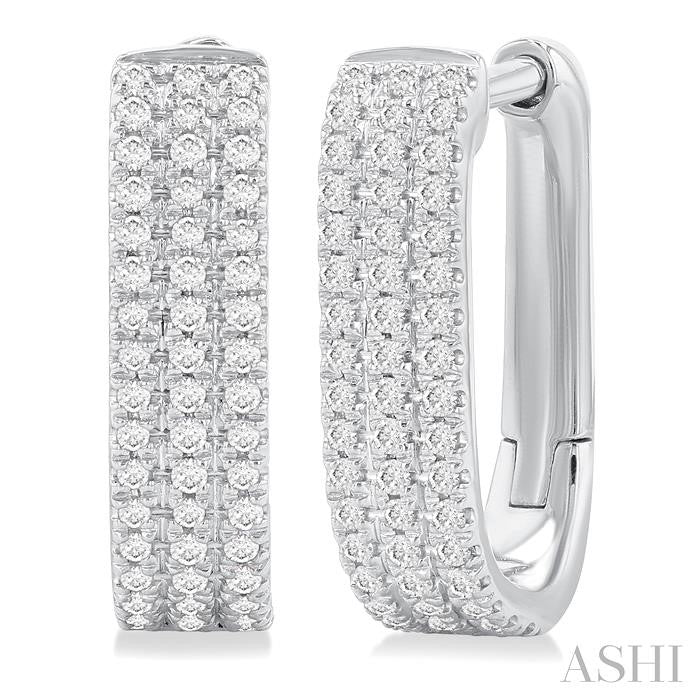 ASHI Three Row Diamond Hoop Earrings 637E5PPTSERWG