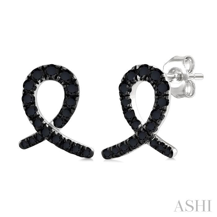 ASHI Ribbon Black Diamond Fashion Earrings 638K5PPTKERWG