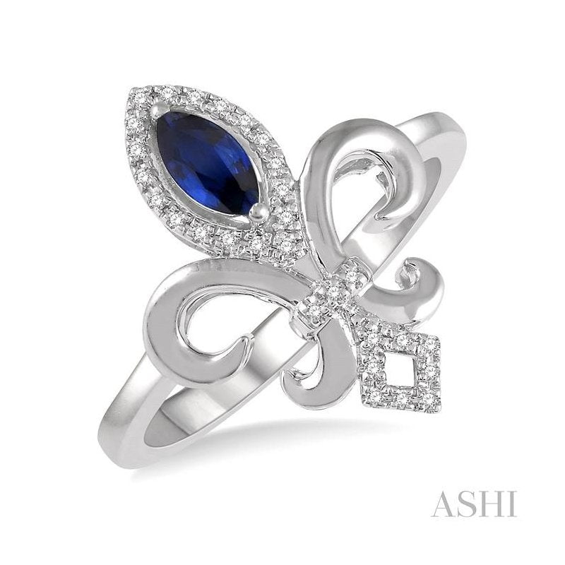 ASHI Fleur De Lis Gemstone & Halo Diamond Ring 42729PPTSSPWG
