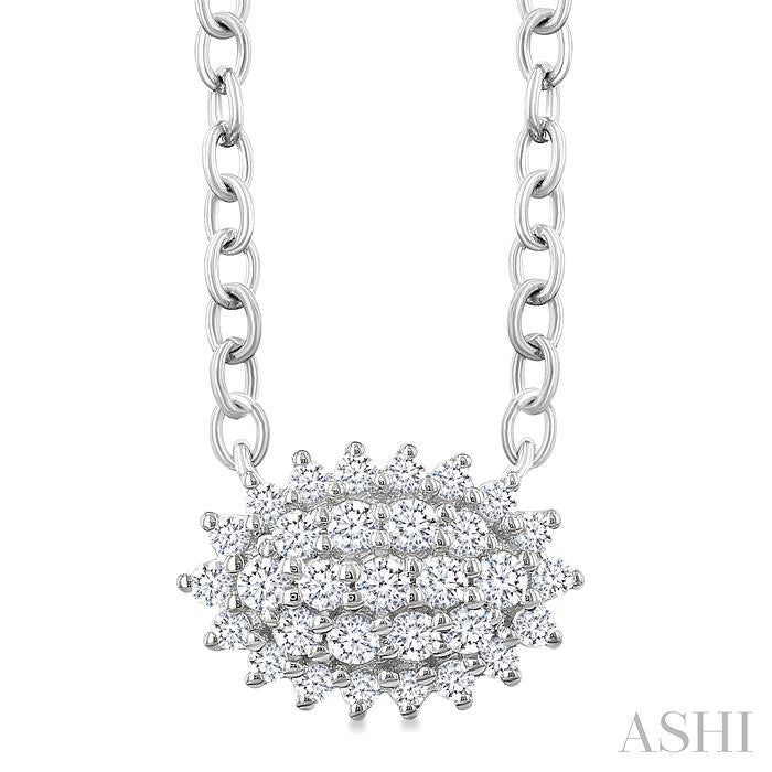 ASHI Oval Shape East-West Petite Cluster Diamond Fashion Pendant 640T8PPTSPDWG-OV