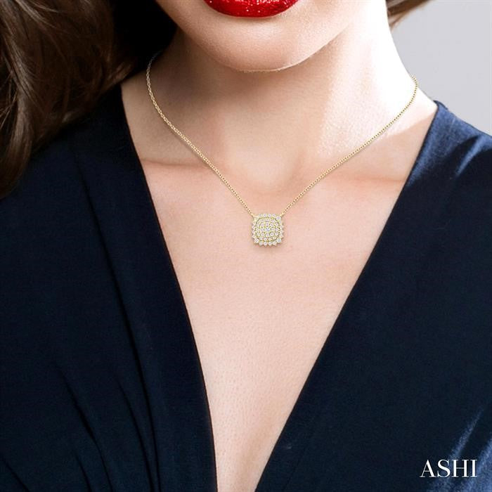 ASHI Cushion Shape Petite Cluster Diamond Fashion Pendant 640T8PPTSPDYG-CU