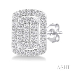 ASHI Emerald Shape Petite Halo Diamond Fashion Earrings 641T7PPTSERWG-OC
