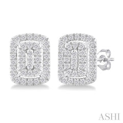 ASHI Emerald Shape Petite Halo Diamond Fashion Earrings 641T7PPTSERWG-OC