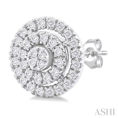 ASHI Round Shape Petite Halo Diamond Fashion Earrings 641T7PPTSERWG-RD