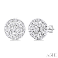 ASHI Round Shape Petite Halo Diamond Fashion Earrings 641T7PPTSERWG-RD