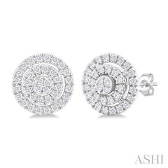 ASHI Round Shape Petite Halo Diamond Fashion Earrings 641T7PPTSERWG-RD